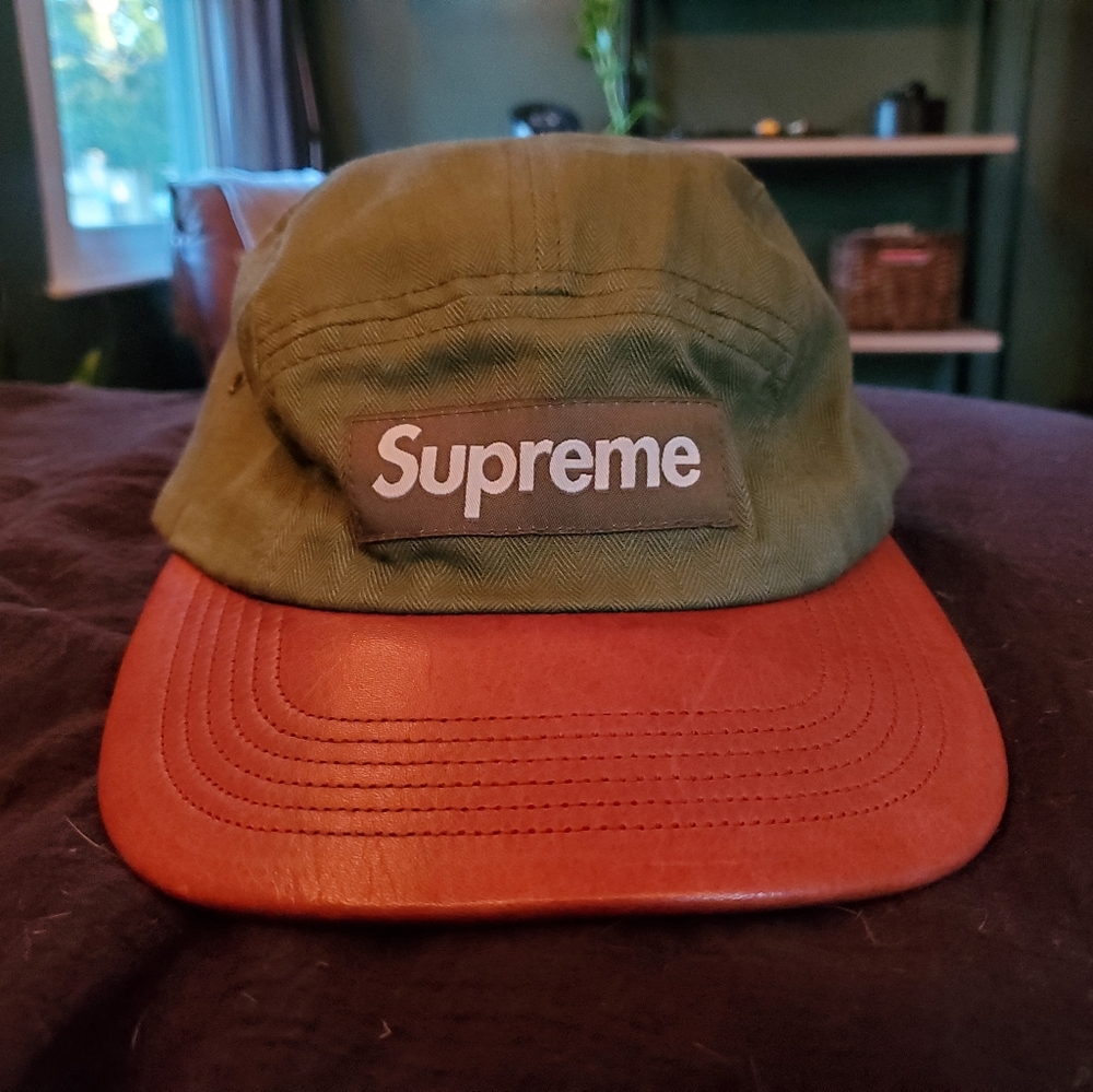 Supreme Hat (Olive Green & Brown Leather)